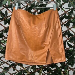 Elegant Tan Faux Leather Pencil Skirt